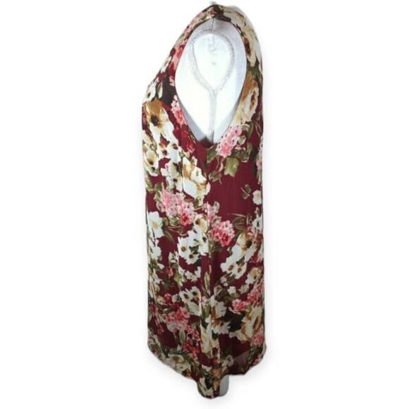 BLUE RAIN BURGUNDY, PINK, & CREAM FLORAL SLEEVELESS DRESS SZ.M EUC. - Picture 4 of 7
